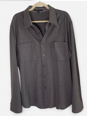 Theory Gray Button-Up Shirt with Chest Pockets